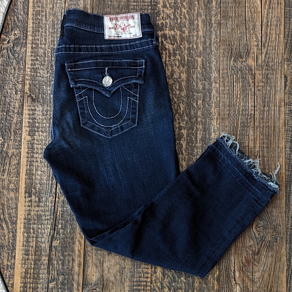 True Religion frayed hem cropped skinny jeans